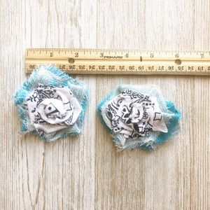 Flower clip for hair. Teal blue white. Handmade